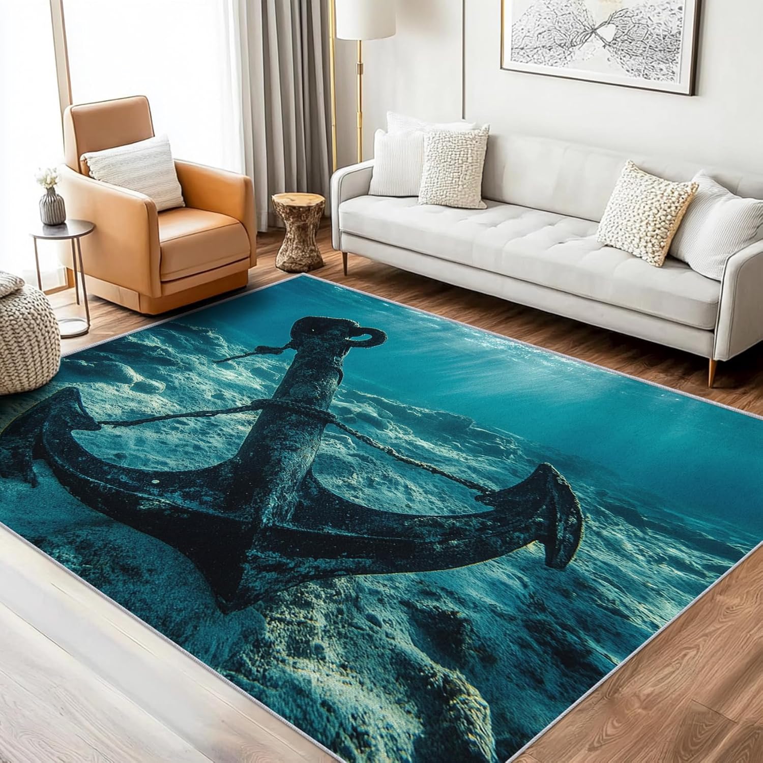 Amazon.com: NejTrenzy Anchor Throw Rug 2x3, Washable Ocean Nautical ...