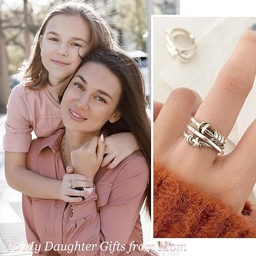Miniatura 6 de Long tiantian Anillo antiestrés para hija con texto en inglés "To my Daughter", regalo para hija de mamá, anillos de ansiedad para hija, regalos de
