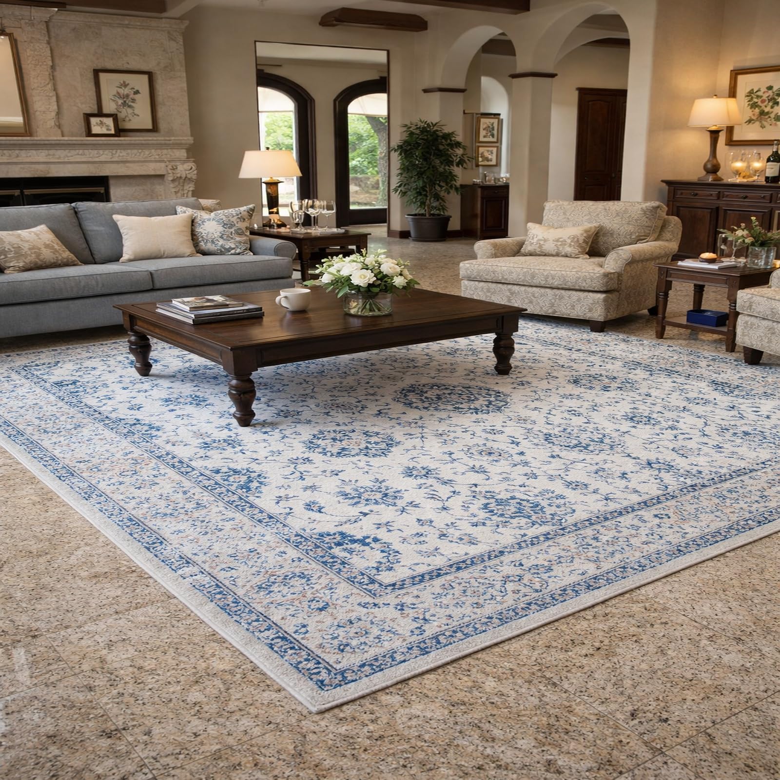 Tapis de chambre antidérapant bleu lavable 170x240cm Rururug