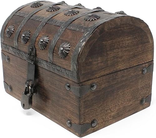 Miniatura 8 de Nautical Cove Cofre del tesoro de madera con cerradura y llave de joyería antigua (grande de 8 x 6 x 6 pulgadas), caja decorativa, madera pirata,