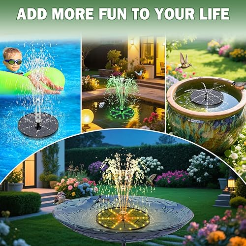Miniatura 6 de Fuente solar mejorada para pájaros con 60 luces LED, bomba de fuente de agua con batería de 4000 mAh, 7 boquillas, 4 fijadores, para jardín, patio,