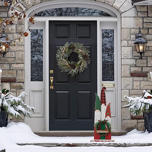 Miniatura 6 de Glitzhome - Letrero de madera de gnomo de Navidad de 34.75 pulgadas de alto, decoración de bienvenida rústica navideña para interiores y exteriores,