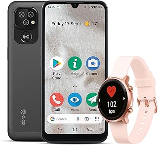 Doro 8100 Watch Bundle - Unlocked 4G Smartphone Seniors - Triple Camera - Water-resistant - 6.1" Display - Assistance Button with GPS - Smart Watch Seniors - Fitness Watch - Activity Tracker
