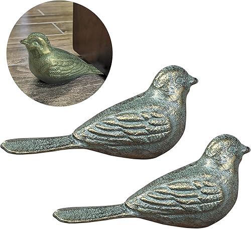 Vista 8 de Tope de puerta decorativo para piso, lindo pájaro de hierro fundido resistente, tope de puerta de granja, paquete de 2 topes de puerta de cuña