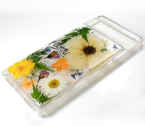 Miniatura 3 de Unique Real Pressed flower foral Clear Soft Phone cases cover With Bumper for Google Pixel 6A with large Flower Design Fit (Pixel 6A)