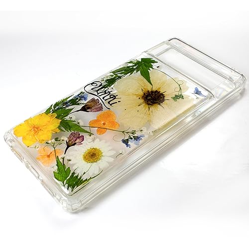 Miniatura 3 de Unique Real Pressed flower foral Clear Soft Phone cases cover With Bumper for Google Pixel 8 with large Flower Design Fit (Pixel 8)