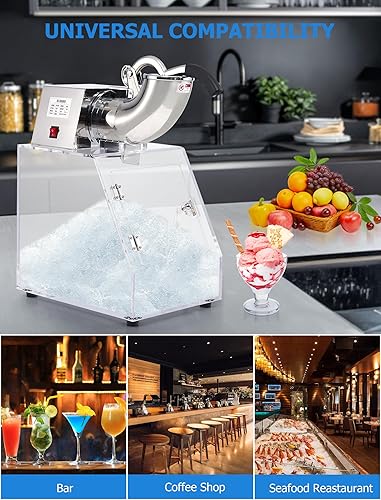 Miniatura 7 de Máquina de afeitar de hielo, máquina de cono de nieve, máquina eléctrica de cono de nieve de acero inoxidable con cuchillas dobles, caja acrílica,