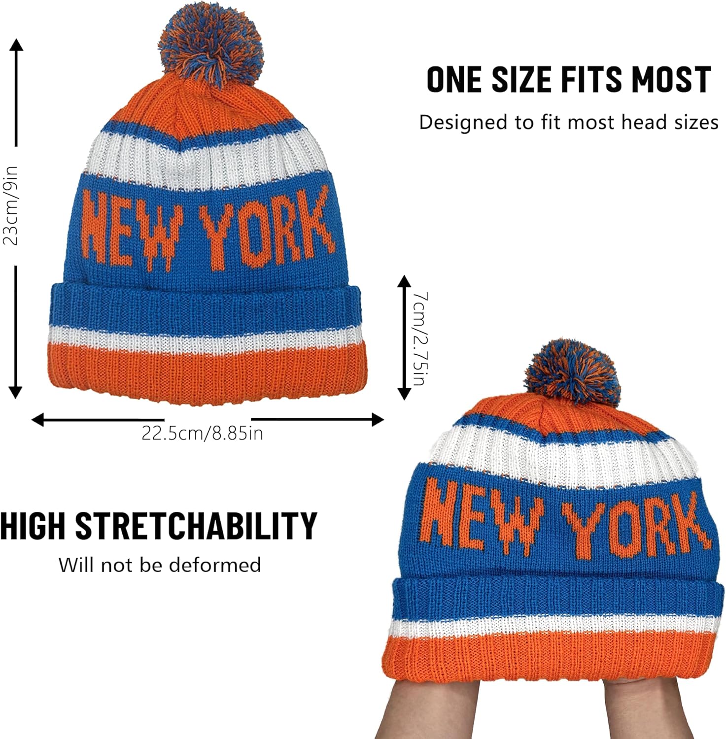 City Beanie Knit Hat with Pom Winter Cuffed Cap Sport Fans Gift for Men Women - Image 4