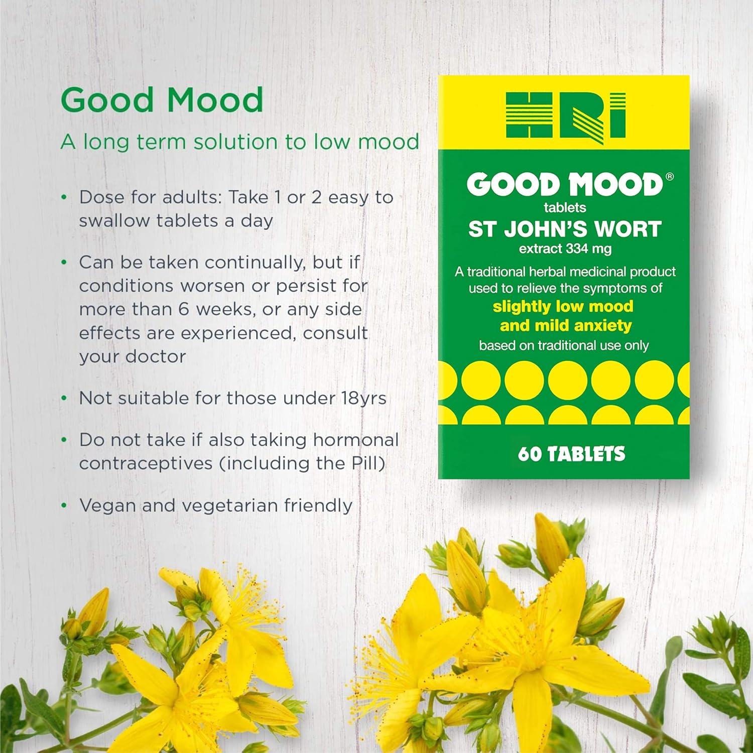 HRI Good Mood. 334 Milligrams St Johns Wort Tablets. Strongest Approved