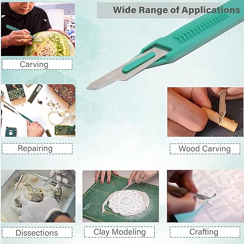 Miniatura 6 de Cuchillas de bisturí desechables #15 hechas de acero inoxidable templado, caja de 10 cuchillos de bisturí estériles con mango de plástico, bolsas