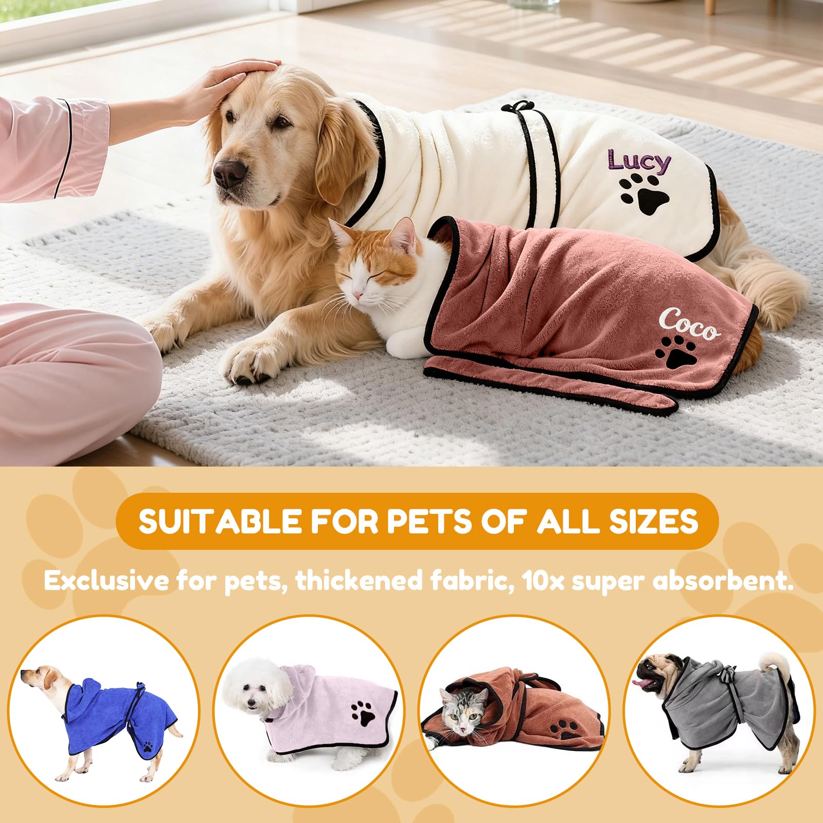 Personalizzazione Accappatoio Cane, Nomi Di Animali Domestici Ricamabili, Accappatoio Per Cani Adatto A Tutti I Cani E Gatti, Animale Domestico (Rosa)