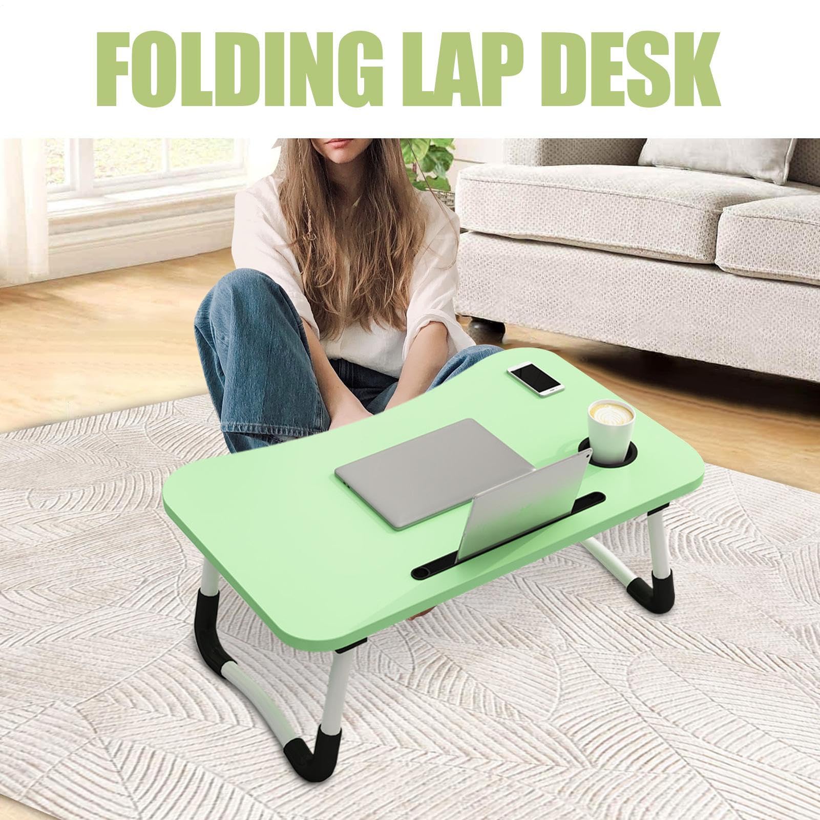 Laptop Tray with Storage Drawer - Study Table with Cup Holder and Tablet Slot | Portable Laptop Bed Desk | Breakfast Tray for for Working Reading Writing, Eating, Watching Movies