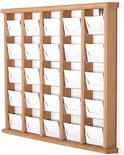 M&T Displays Wall Mount Wooden Rustic Card Holder Organizer 25 (5x5) Clear Acrylic Pockets 5 Tiered Letter Flyers Shelves for Offices Banks Schools Hospitals Natural Wood