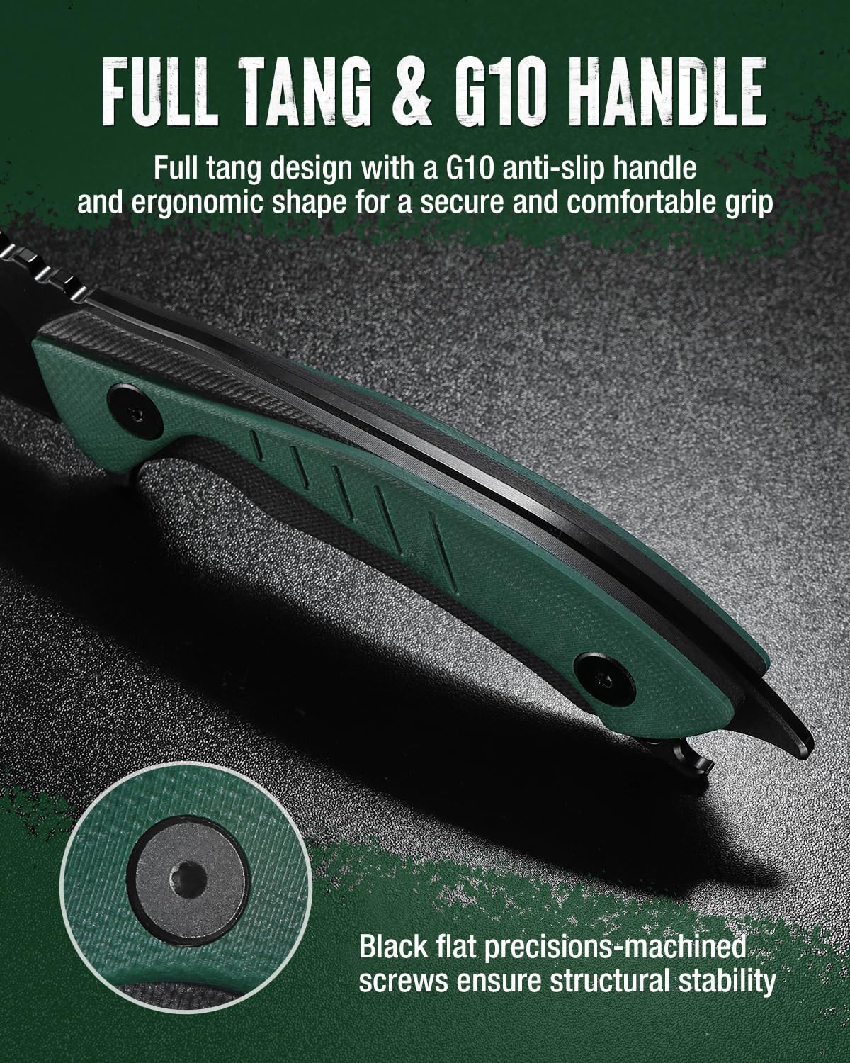 Mossy Oak 9.5" Fixed Blade Hunting Knife with Sheath, 14C28N Full Tang, G10 Handle Outdoor Knife for Survival, Camping, Hiking(Green) - Image 4