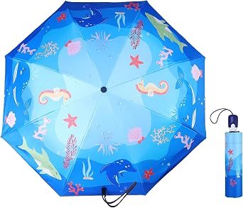 Hannstar Automatic Kids Umbrella, Folding Telescopic Toddler Umbrella for girls & boys, UV/Sun Protection - Strong and Portable - Compact, Durable, Lightweight Cute Kitty Brolly