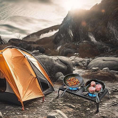 Miniatura 6 de Vivicreate Estufa de camping de llama de hierro fundido de un solo quemador, incluye regulador y manguera de gas listado CSA (HT-C-0011)