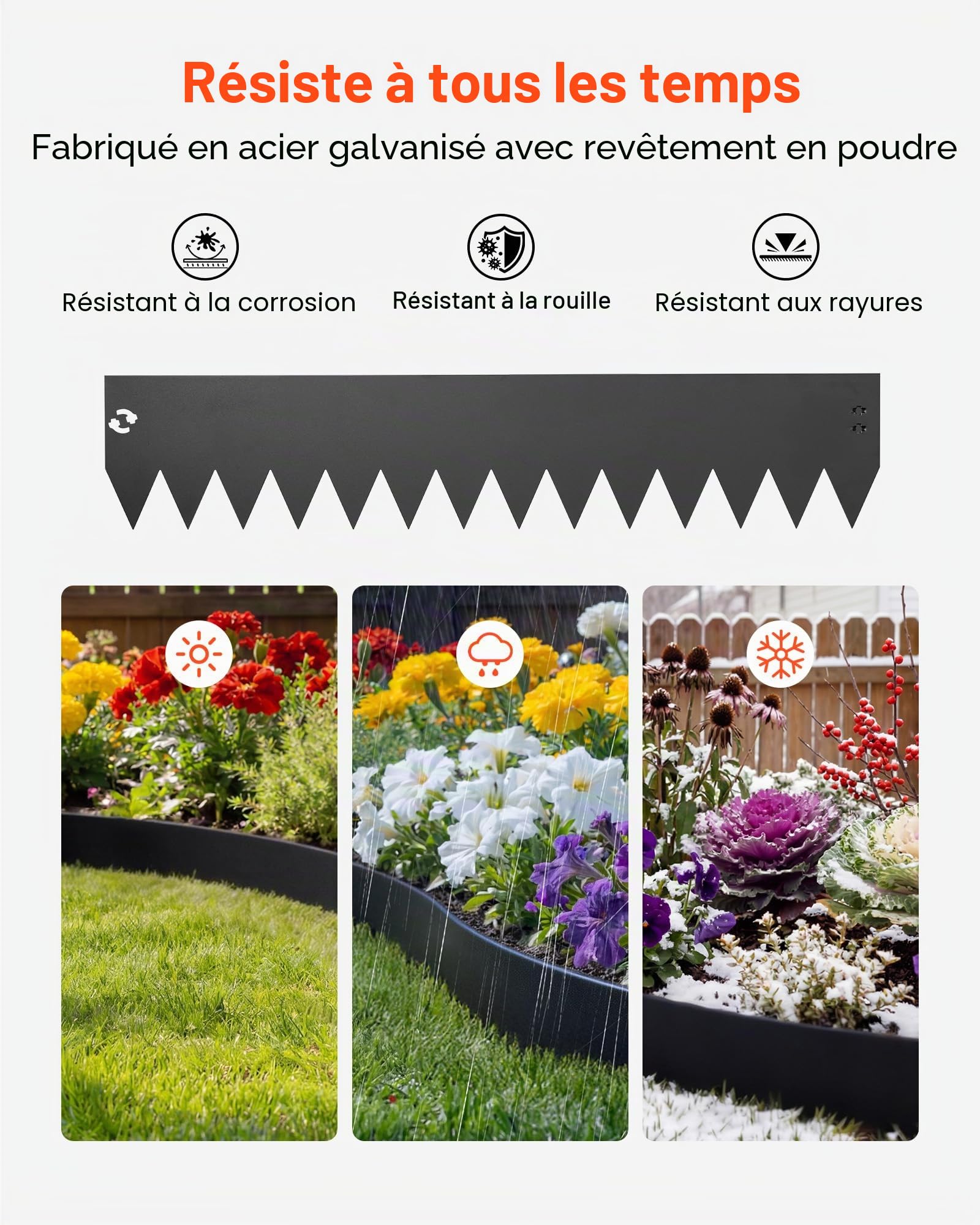 VEVOR Bordure de Jardin Métal 101,6x20,3 cm Bordure de Pelouse Acier Galvanisé Lot de 6 pour Massifs Fleurs, Allées, Délimitation Espace, Aménagement Paysager, Flexible, avec 6 Clips de Fixation, Noir