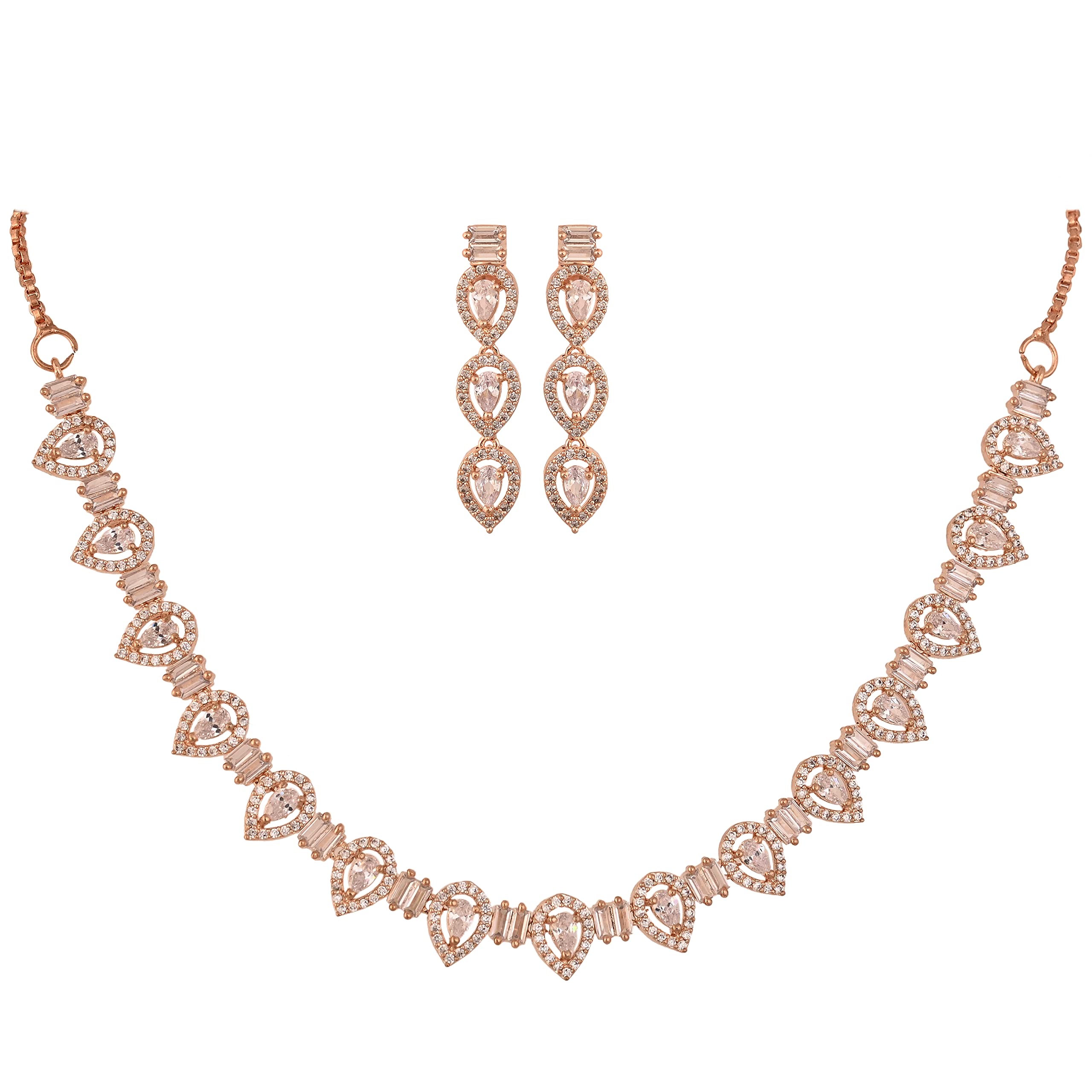 RATNAVALI JEWELS American Diamond Necklace set Rose Gold Plated Traditional Pear White Jewellery Set with Sleek Earring for Women/Girls RV5051-RG (B0BCX68FGV) Amazon Price History, Amazon Price Tracker