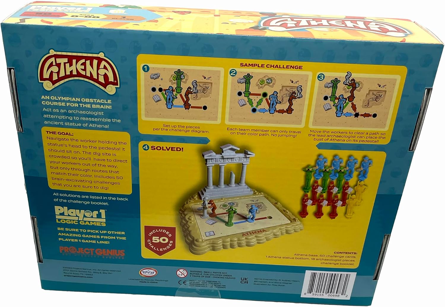 Player 1- Athena - Single Player Logic Game, 50 Challenges & Puzzles, Difficulty Levels Range from Easy to Difficult, Project Genius, Ages 8+