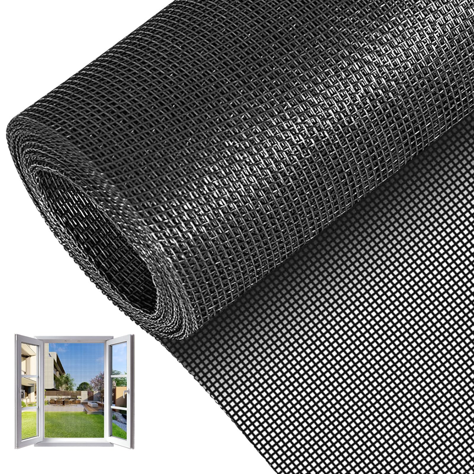 Realjoy Moskitiera okienna na owady, towar sprzedawany na metry, 120 x 250 cm, siatka chroniąca przed owadami z włókna szklanego, tkanina z możliwością przycięcia, siatka zastępcza do drzwi, okien