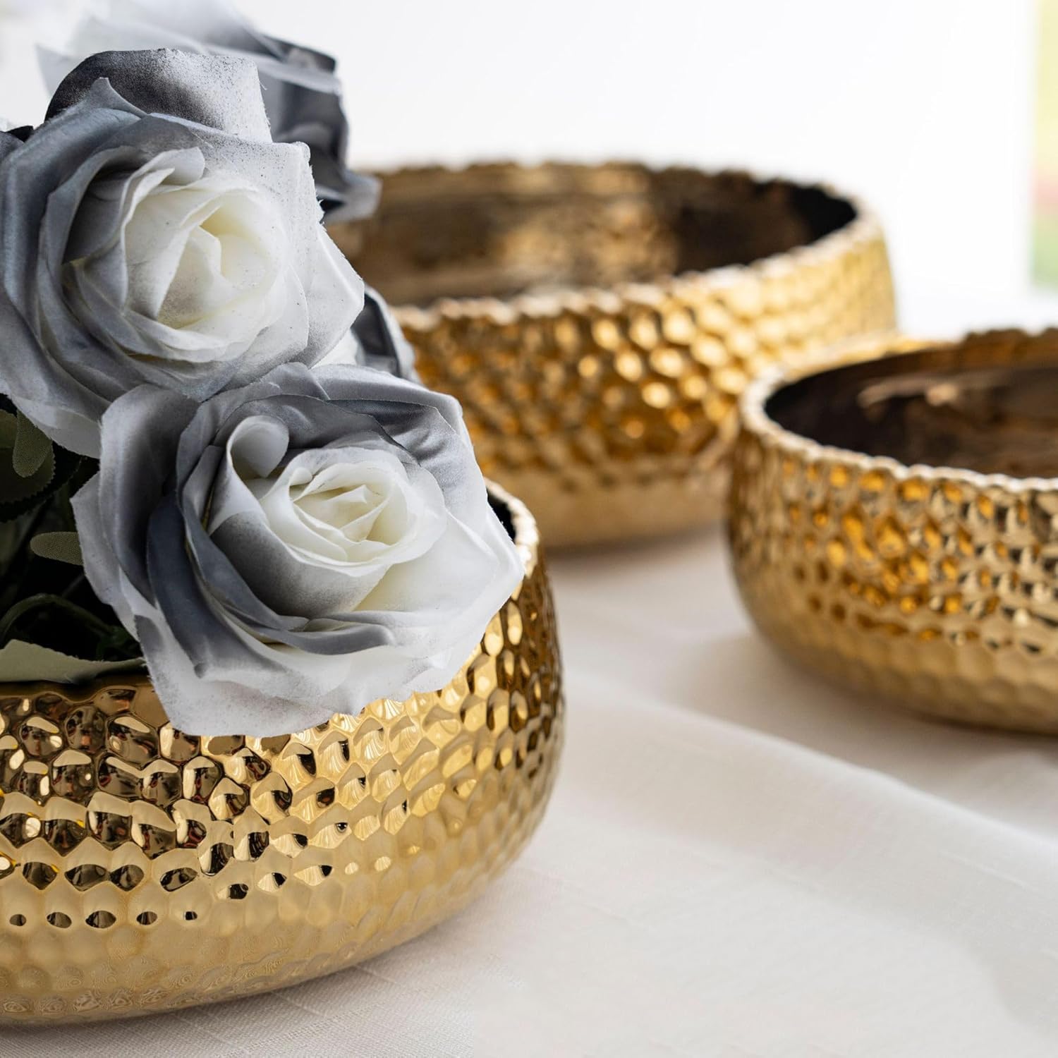 Modern Art Ceramic Bowl with Gold Accent - 9.84 Inch Wide 3.5 Inch High Large Capacity Bowl for Fruit, Salad, Serving, Decor - Elegant for Wedding, Hotel, Kitchen & Dining Table