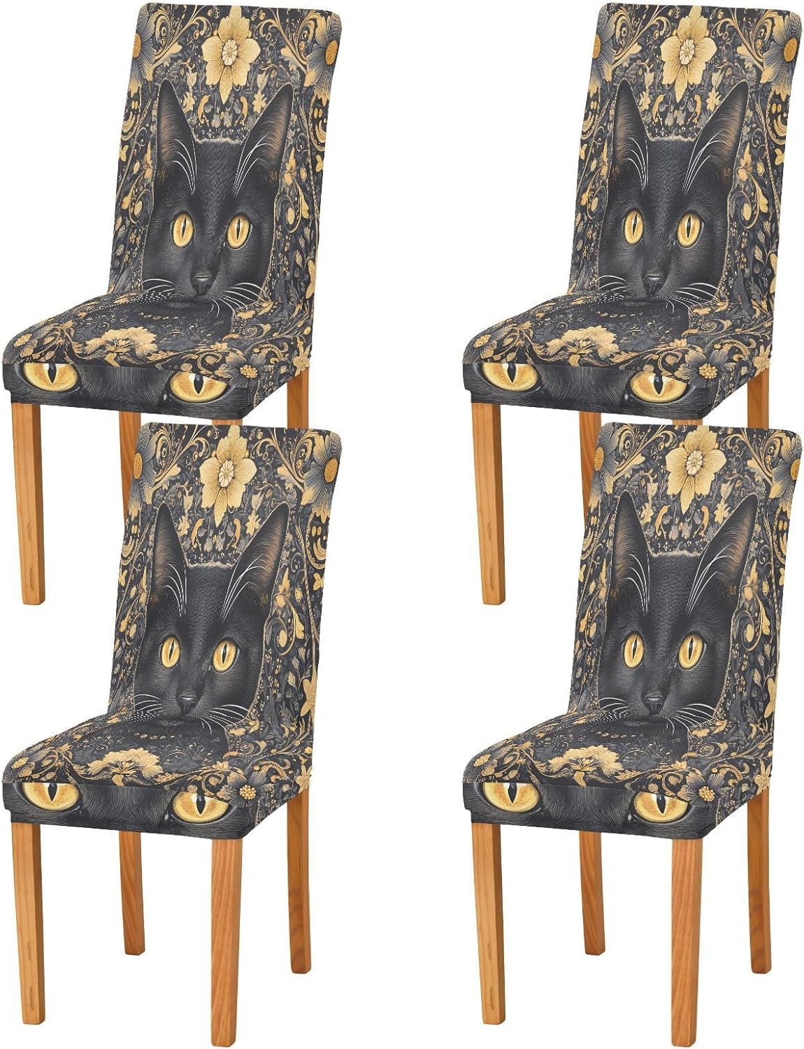 ALAZA Chair Covers for Dining Room, Black Cat Vintage Stretch Chair Cover Sets Chair Protector Removable Washable for Ktichen Restaurant Hotel
