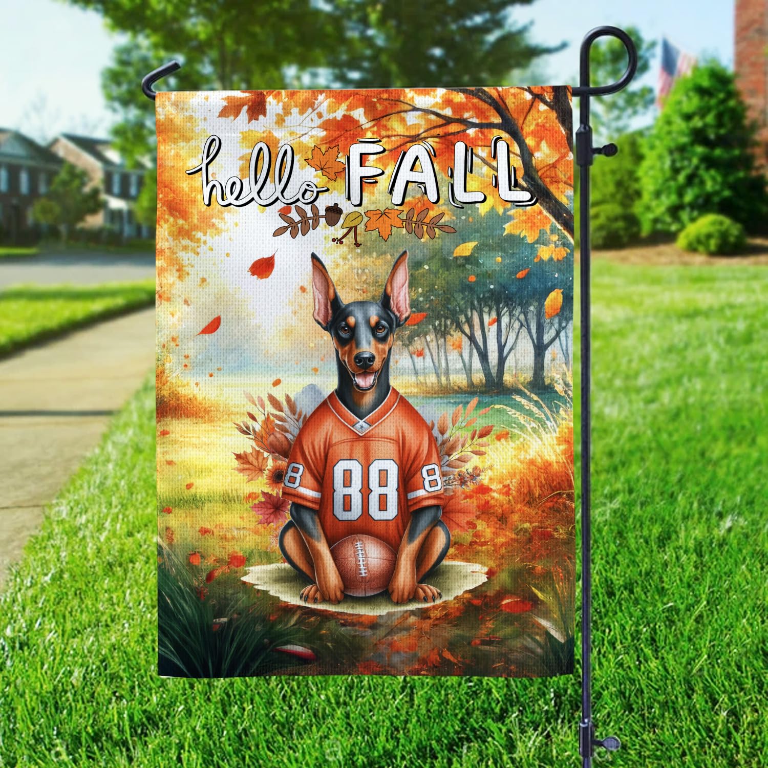 Amazon.com : Hello Fall Doberman Pinscher Football Welcome Autumn