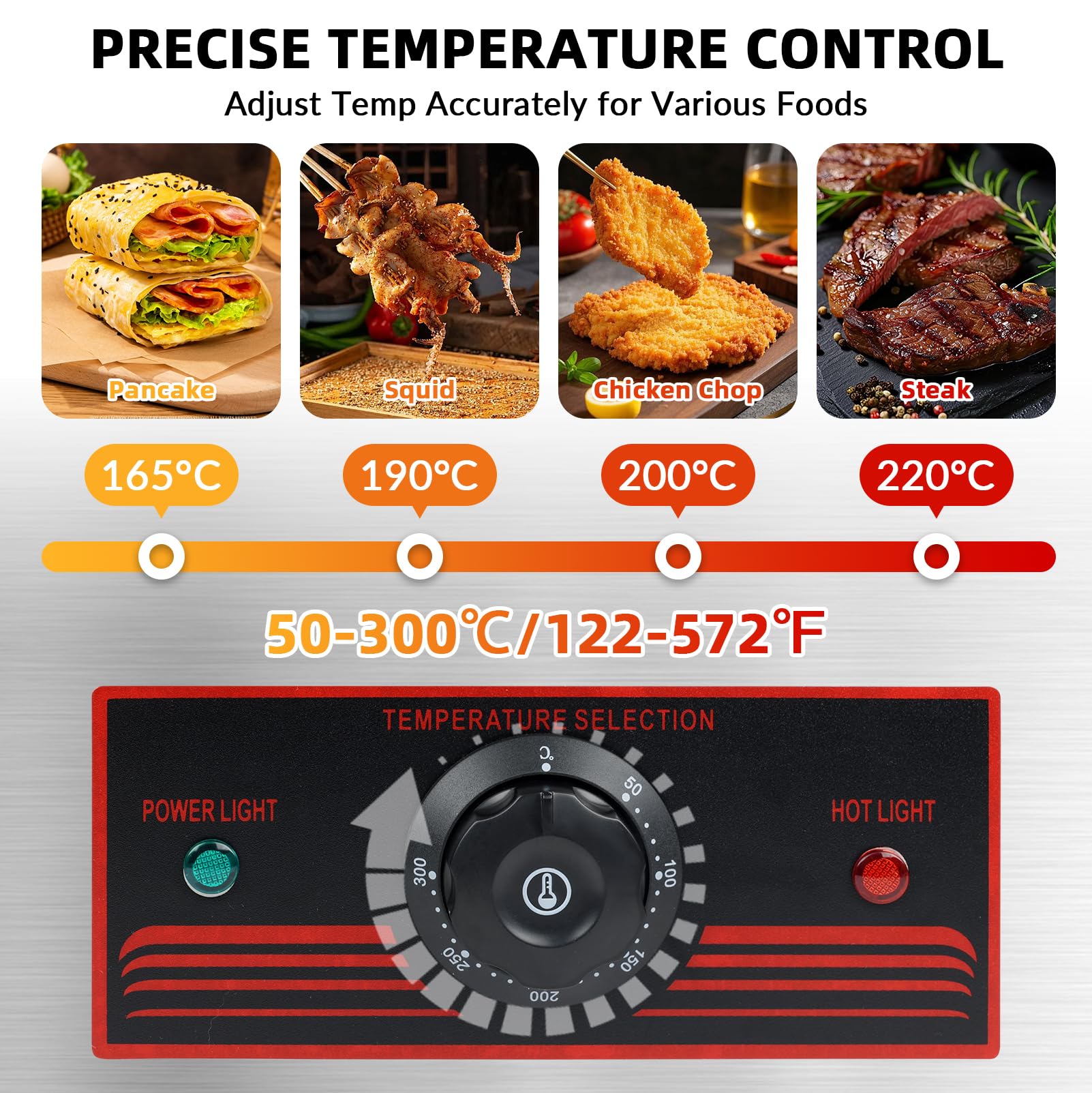 Plaque de cuisson électrique professionnelle 3000 W, 55 x 41 cm | Acier inoxydable, Surface de cuisson plate, Température 50-300 °C, Usage commercial