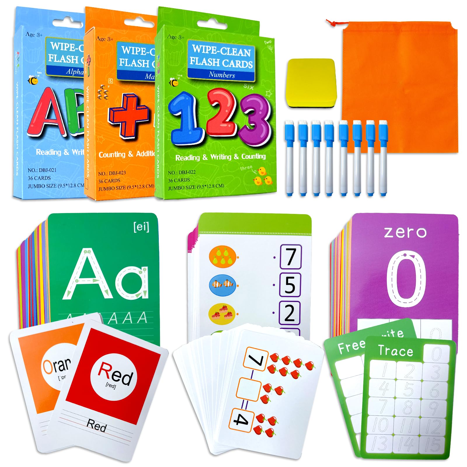 36 tarjetas educativas (123/ABC/matemáticas)