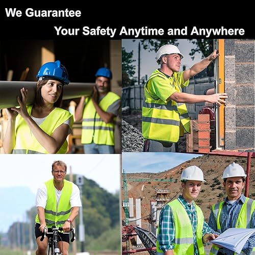 Miniatura 5 de Paquete de 10 chalecos de seguridad con bolsillos, construcción reflectante de alta visibilidad, ANSI Clase 2, chalecos de trabajo amarillos para