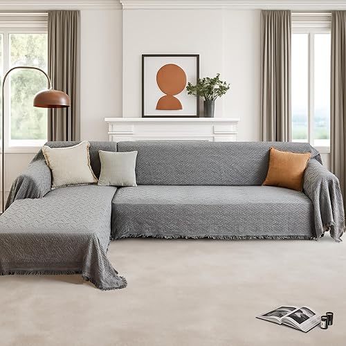 Miniatura 9 de Fundas de sofá modular para sofá modular en forma de L, manta de 2 piezas, funda de sofá seccional, protector de muebles en forma de L (gris claro,