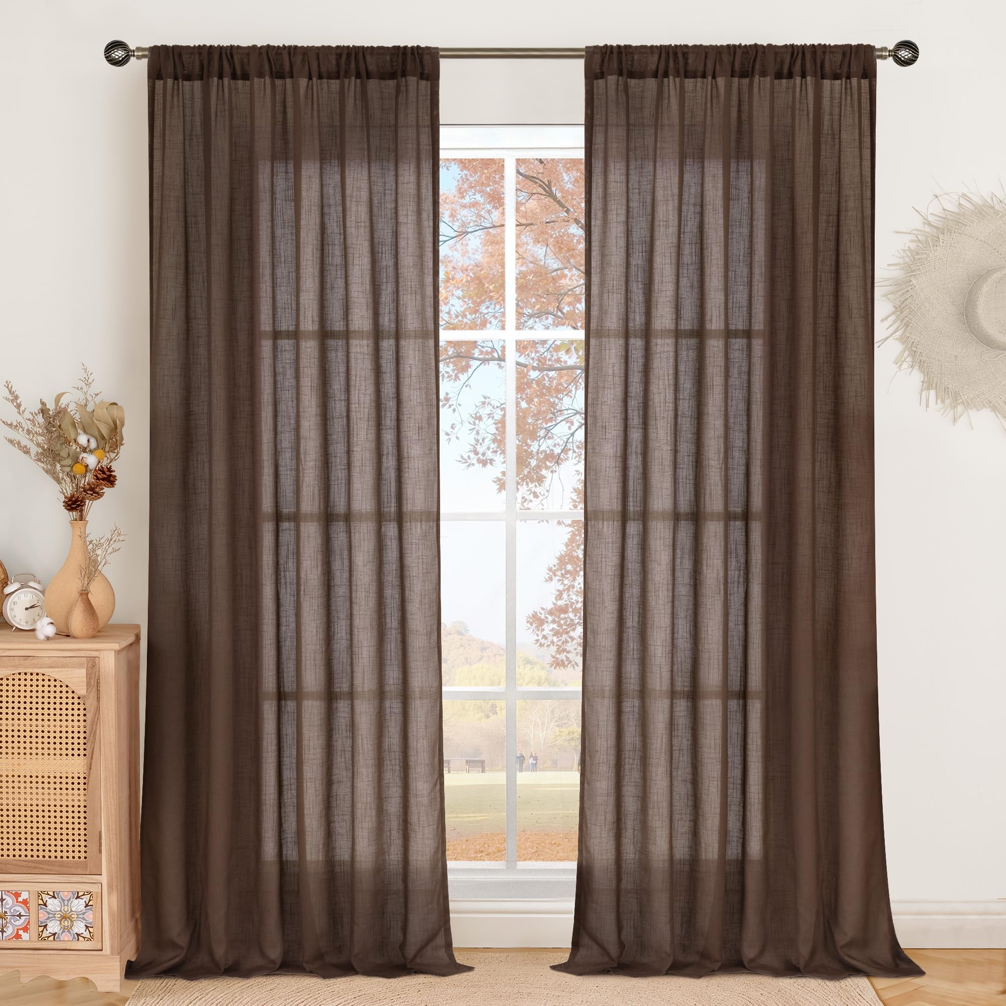 BGment Brown Linen Curtains