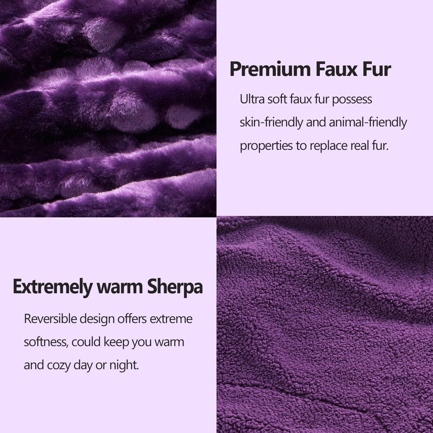 NEWCOSPLAY Super Soft Faux Fur Blanket Twin Size Dark Purple Sherpa Fuzzy Plush Warm Blanket for Sofa Bed (Dark Purple, Twin(60"x80")) - Image 5