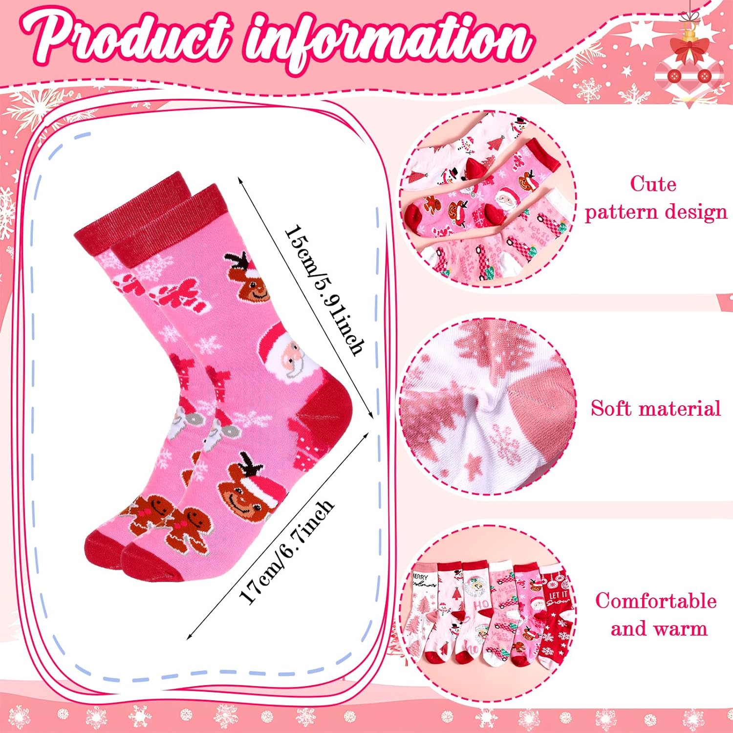 Foaincore 6 Pairs Pink Christmas Cupcake Socks for Women, DIY Christmas Socks Gifts with Cupcake Packaging, Xmas Pink Gifts with Greeting Card for Women Girls Mother - Image 4