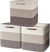 Vista 8 de AELS Cesta de Algodón Tejida a Mano para Almacenamiento, Contenedores de Almacenamiento de Cubo con Asas, Organizadores de Closet Plegables