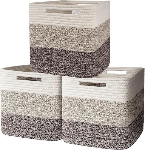 Miniatura 8 de AELS Cesta de Algodón Tejida a Mano para Almacenamiento, Contenedores de Almacenamiento de Cubo con Asas, Organizadores de Closet Plegables