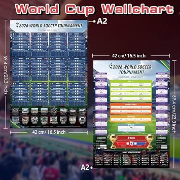 AhfuLife Large World Cup Tournament Schedule Poster, A2 Size-23.3 x 16.5, 2 Pcs Soccer Calendar Wall Chart Decorations, 2026 World Tournament Wallchart for Fans Home Office Bar Party Decor (A2-Rolled)