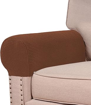 Turquoize Stretch Armrest Covers for Chairs and Sofas Couch Arm Covers for Sofa Spandex Jacquard Armrest Cover Anti-Slip Furniture Protector Armchair Slipcovers for Recliner Set of 2, Caramel