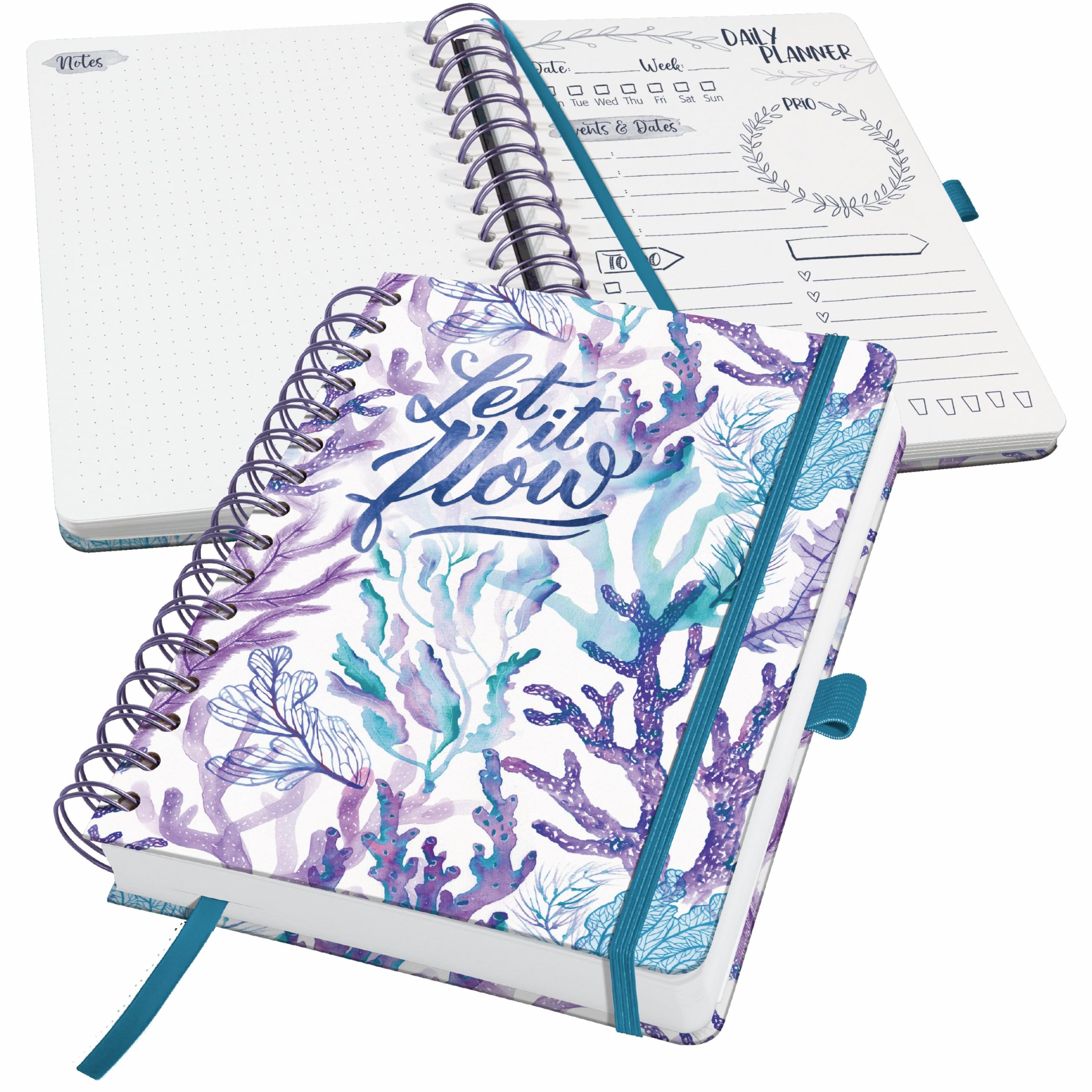 SIGEL JP204 Jolie Daily planner undated, Underwater Miracles, 120 gsm, 16,8 x 21,5 cm, hardcover, 240 pages, purple, Turquoise, petrol Blue