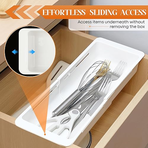 Miniatura 4 de Paquete de 2 cubos organizadores de cajones profundos, bandeja organizadora de cajones deslizantes, bandeja expandible y ajustable para utensilios