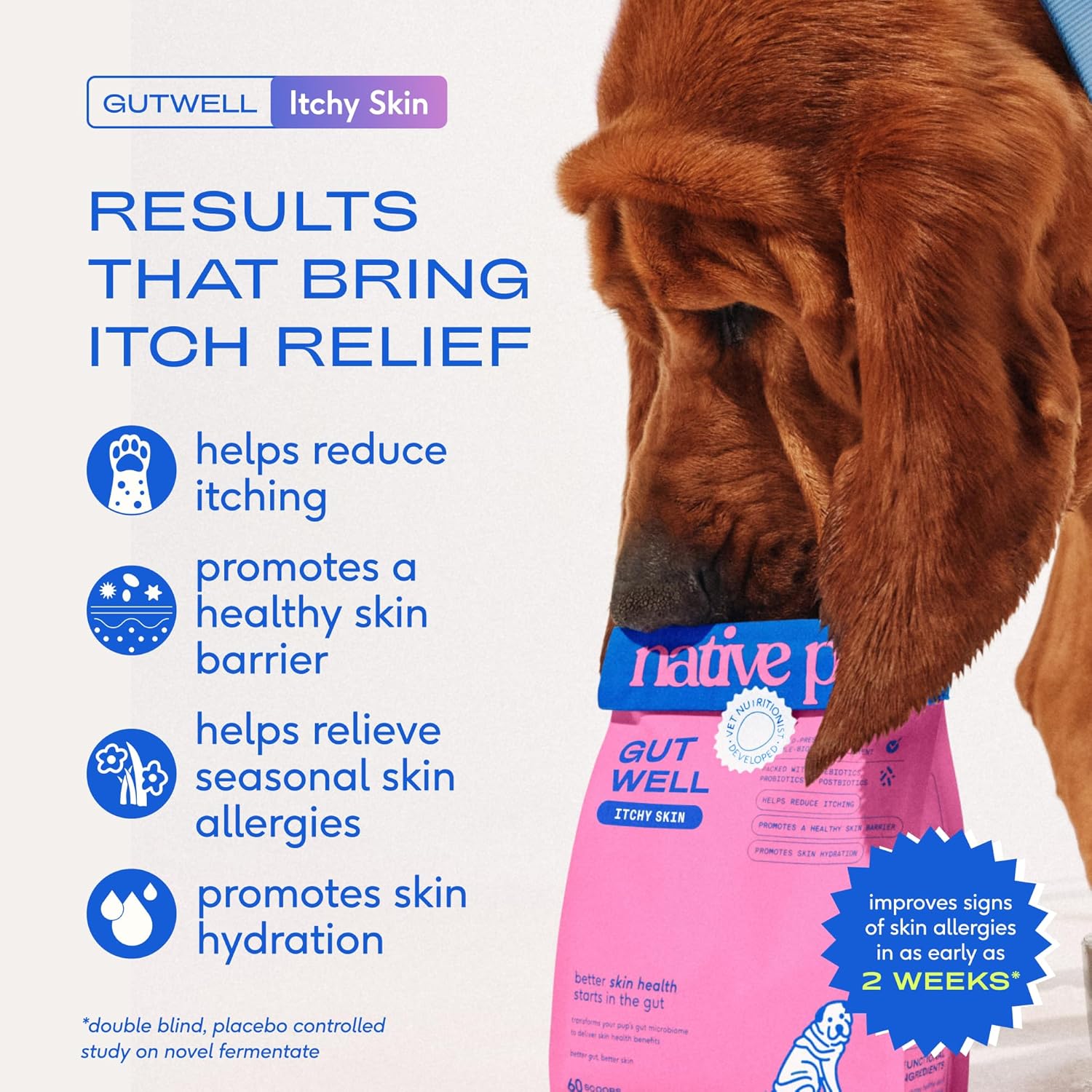 GutWell Itchy Skin - Dog Itching Skin Relief & Seasonal Allergy Itch Relief for Dogs - Promotes Skin Hydration, Elasticity & Healthy Barrier with Triple-biotic Blend, Zinc, & Vitamin E - 60 Scoops - Image 2