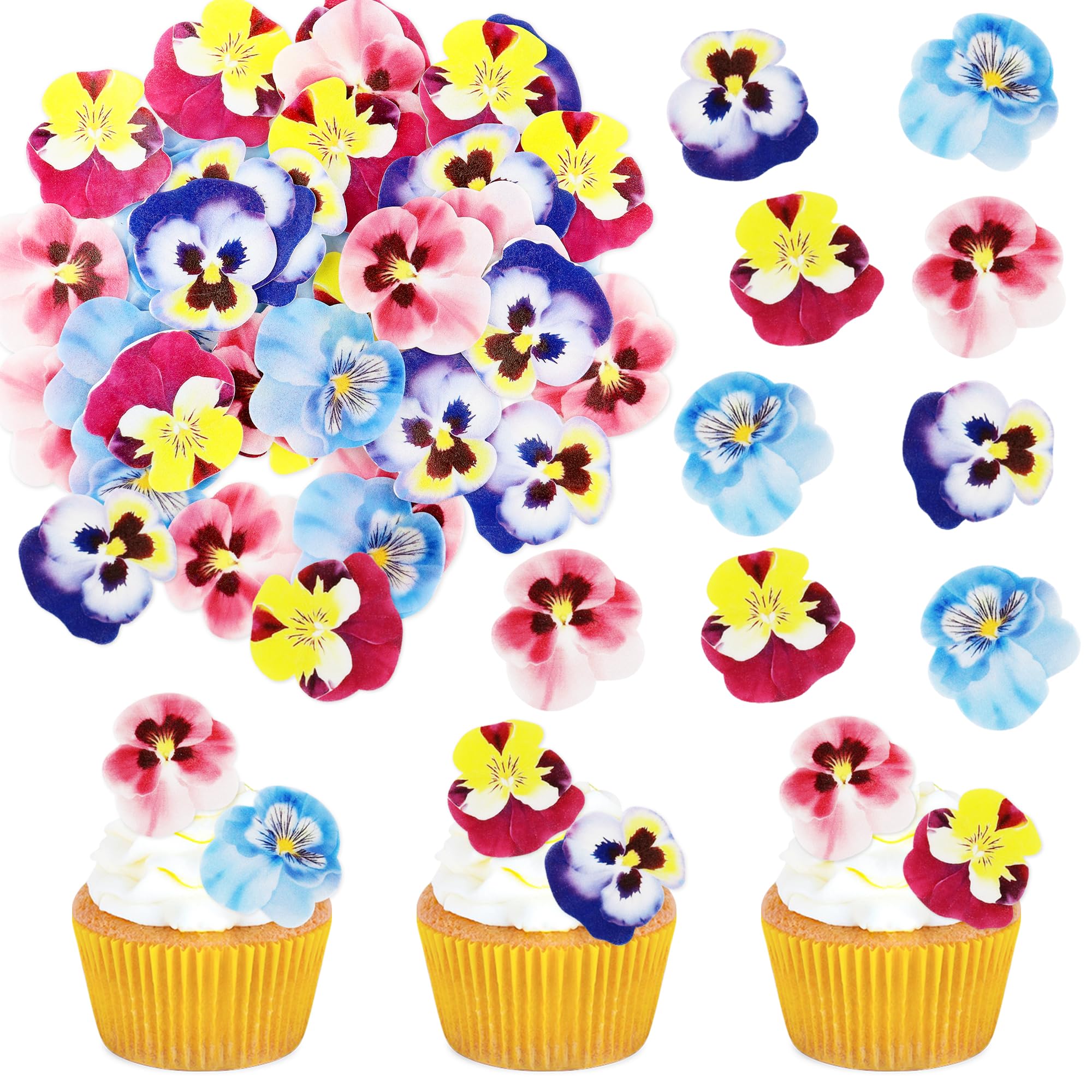 40 PCS Edible Flowers Cupcake Toppers Flowers Cupcake Drink Topper Picks Edible Flowers Cupcake Decorations for Flowers Spring Theme Baby Shower Kids