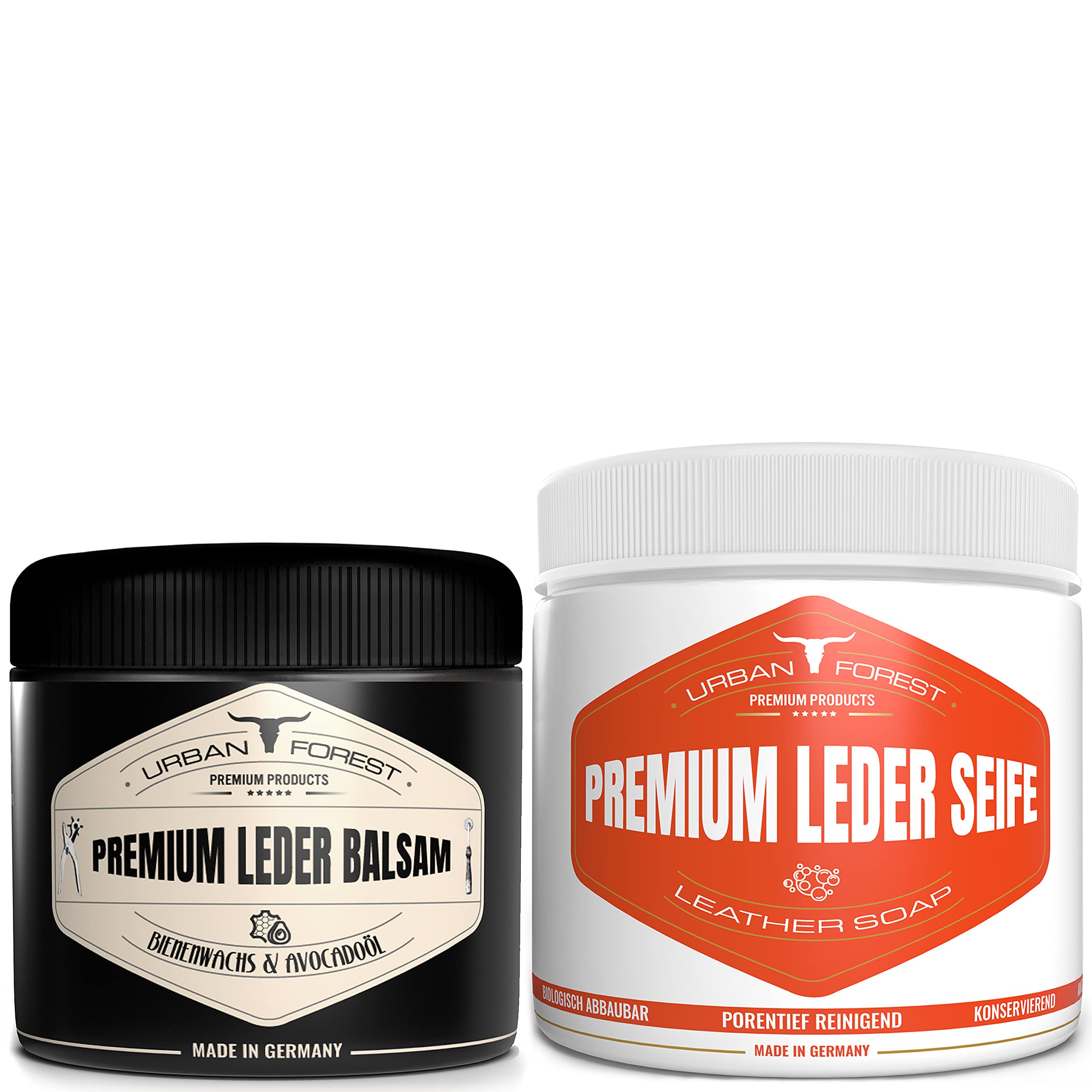 URBAN FOREST Set risparmio sapone per pelle 500 ml + balsamo per pelle 250 ml | Con cera d'api naturale, cura della pelle, impermeabilizzazione e pulizia di alta qualità