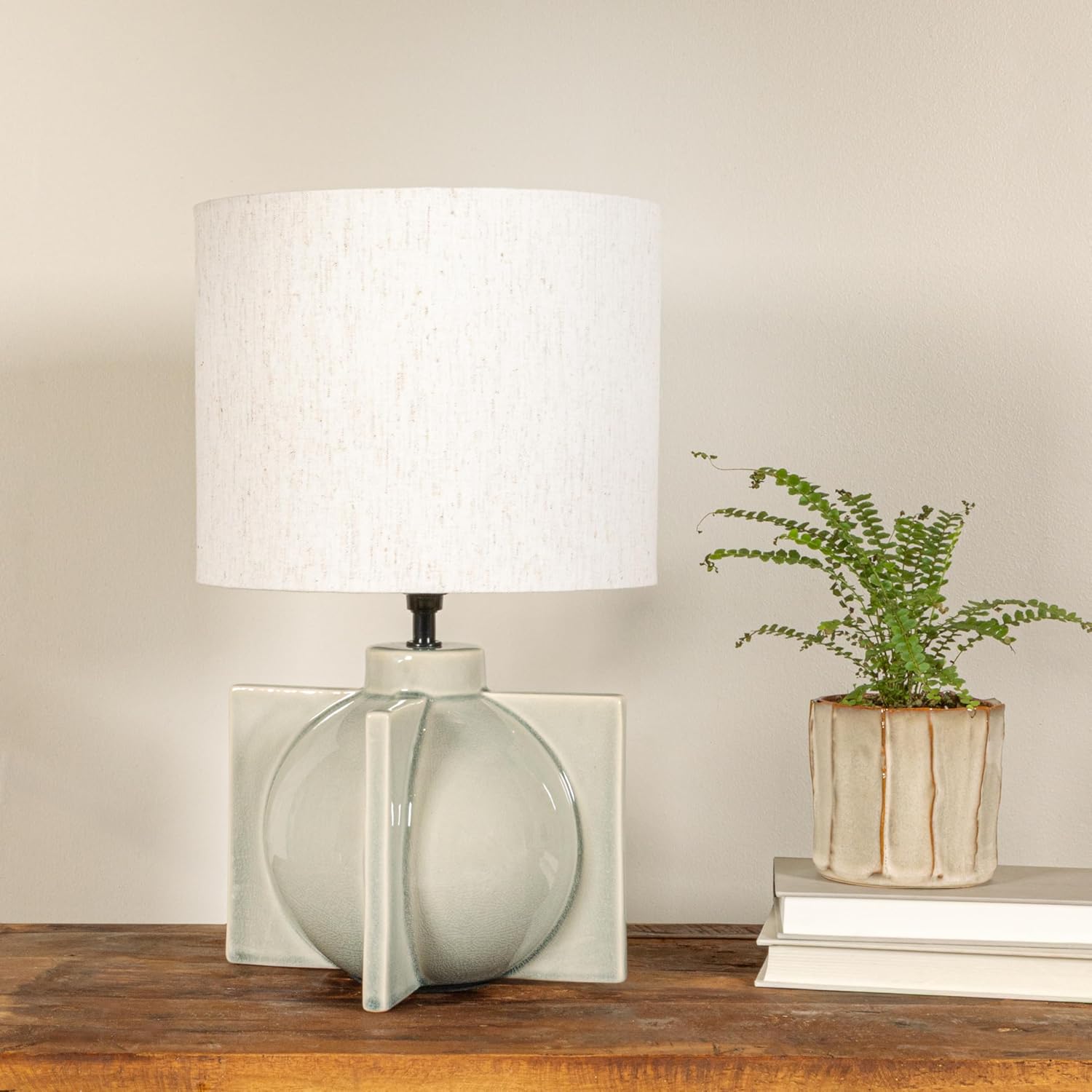 Creative Co-Op Grey Ceramic Table Lamp with Crossed Base and Linen Shade