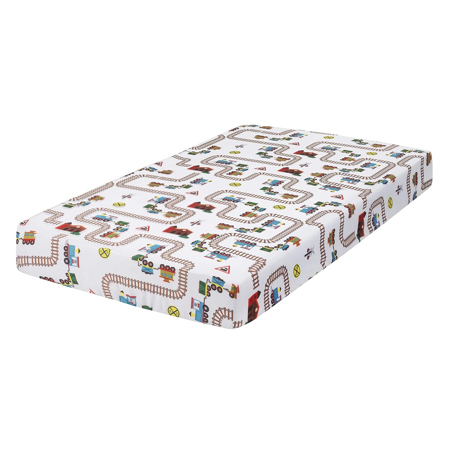 Baby Boy Fitted Crib Sheet Choo Choo Train, 100% Soft Breathable Microfiber Baby Sheet, Fits Standard Size Crib Mattress 28in x 52in, Nursery Sheet