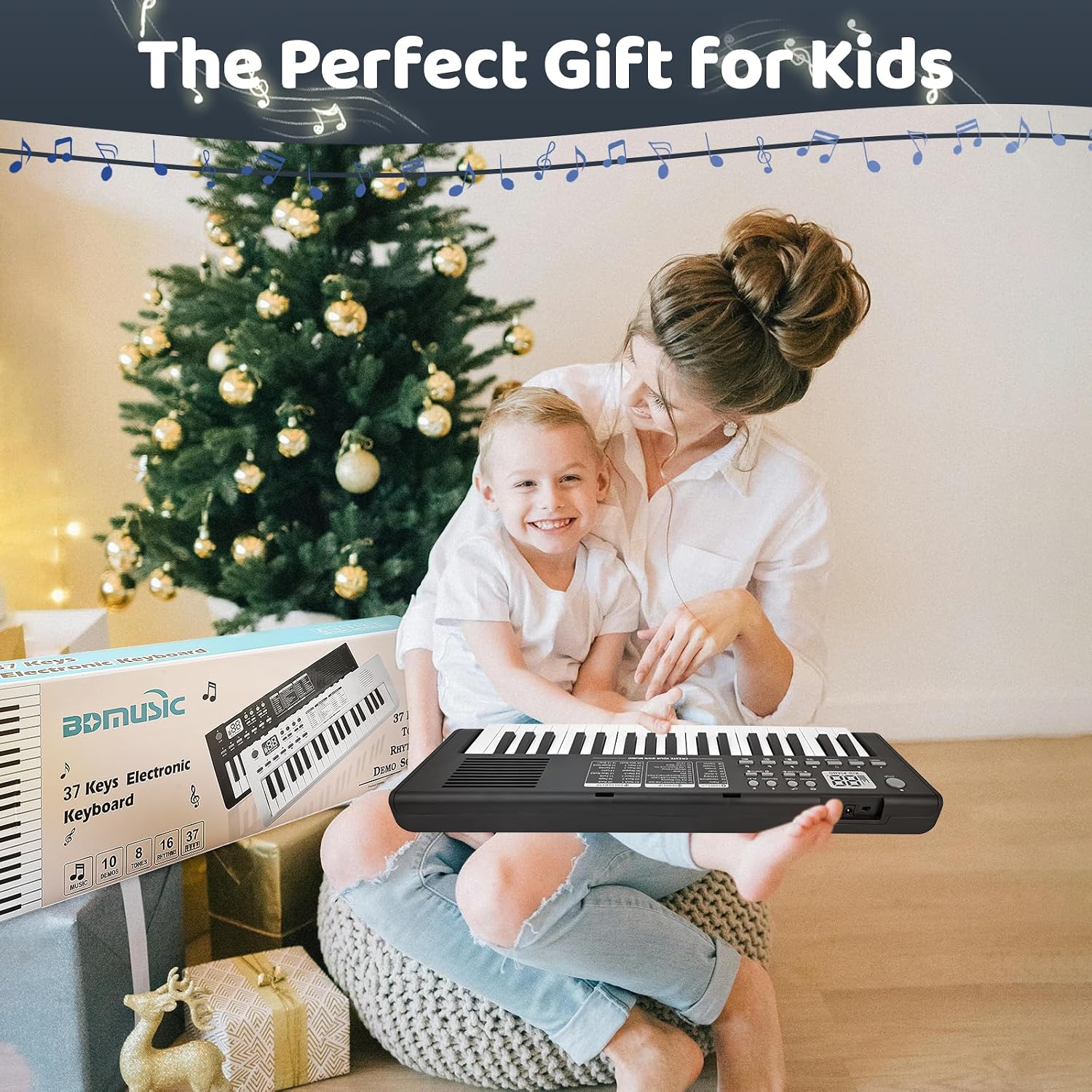 Kids Keyboard Piano Musical Toys, 37 Key Portable Electronic Piano for Kids with Microphone, Beginners Piano Keyboard Birthday Gift for 3 4 5 6 7 8 Year Old Girls Boys (Black), Compact