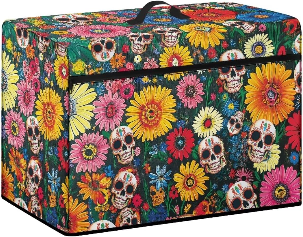 UNICEU Skull Daisy Print Sewing Machine Cover Easy Cleaning Dust Protective Covers Lightweight Dust Protection Suitable for Most Standard Sewing Machine