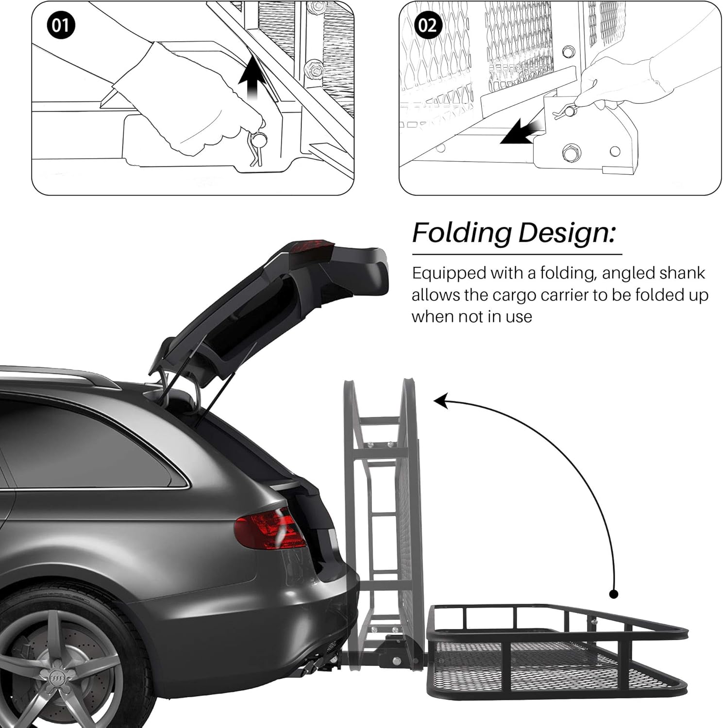 ARKSEN 60 x 25 Inch Folding Cargo Rack Carrier 500 Lbs Heavy Duty Capacity 2 Inch Receiver Luggage Basket Hitch Fold Up for SUV Pickup Camping Traveling : Automotive