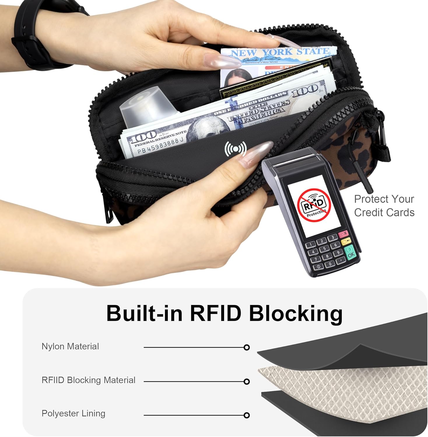 FODOKO Wristlet wallets for women Nylon Quilted Wallet with 4 Zippers,Travel Credit Card,Holder Cell Phone Organizer - Image 6