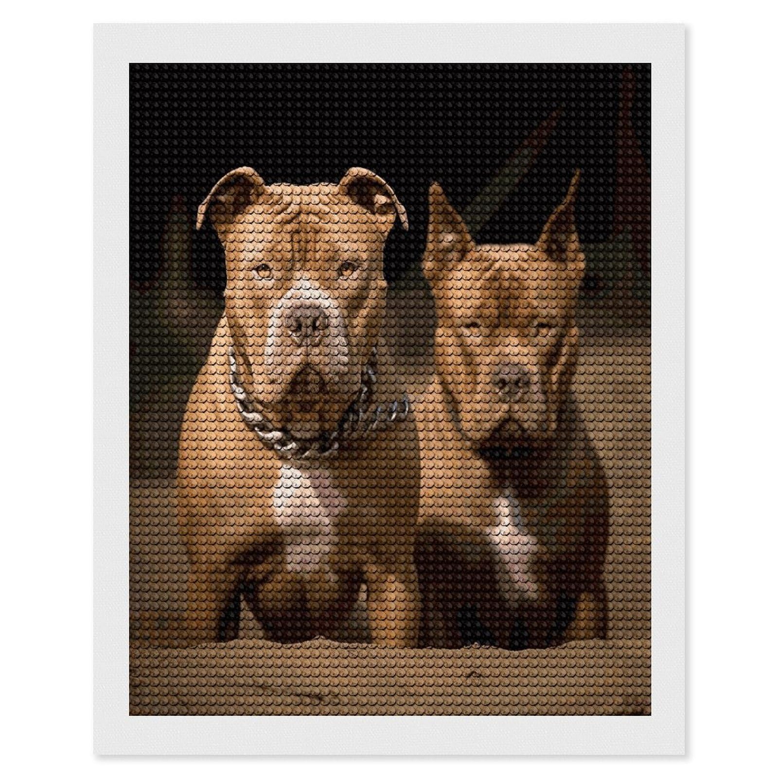 FekiLoot Pitbull Dogs Diamond Painting Kits for Beginners DIY Diamond Art Kits for Adults Full Drill Round Diamond Dot Gem Art Painting Fun DIY Crafts for Home Kitchen Wall Decor Gift 16"x20"